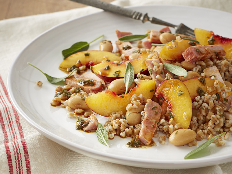 PEARLED WHEAT SALAD WITH KASSLER, BEANS AND FRUIT